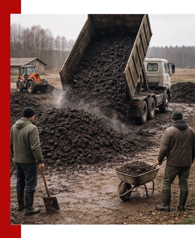 Доставка низинного торфа с разгрузкой и доставкой в Благовещенске